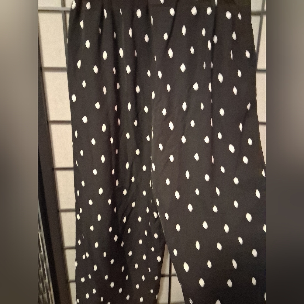 Worthington Black with White Polka Dots Wide Leg Ankle Length Pants size M - Picture 7 of 8